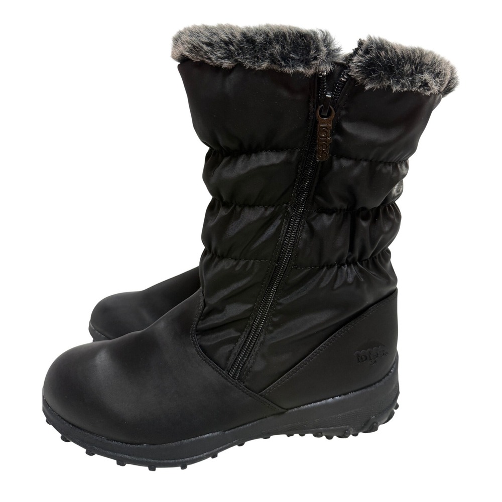 Totes Henrique II Snow Boots Women Size 10 Black Excellent Faux Fur Trim Quilted